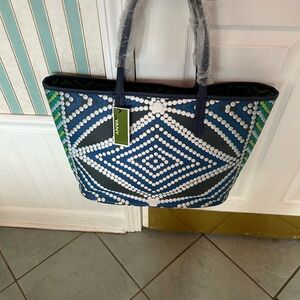 OrYany  Navy Green Geometric Dot Tote